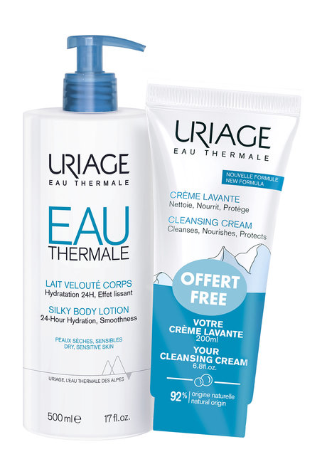 Uriage Eau Thermale Silky Body Lotion and Cleansing Cream Set uriage набор о термаль молочко для тела увлажняющее 500 мл крем очищающий пенящийся 200 мл